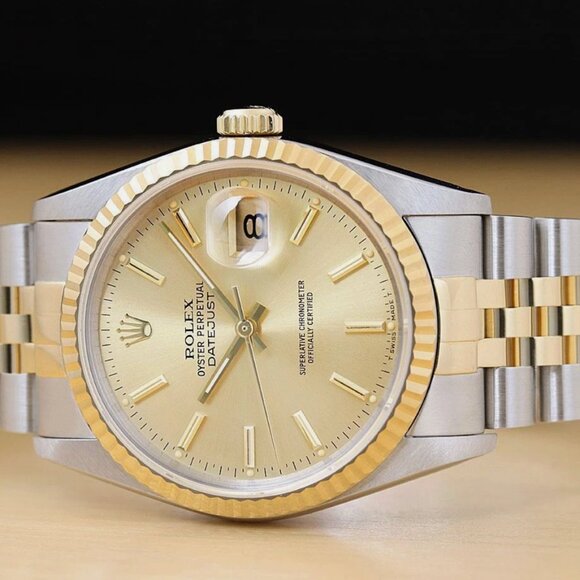 ROLEX MENS DATEJUST 18K GOLD STAINLESS STEEL CHAMPAGNE DIAL TWO TONE WATCH - Picture 3 of 9